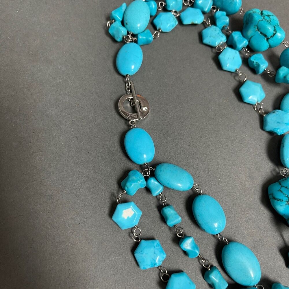 Aqua Blue Beaded Beads Stones Silver-tone Women's Fashion Necklace - Picture 3 of 5